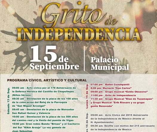 Programa Cívico, Artístico y Cultural del 215 Aniversario del inicio de la Independencia de México